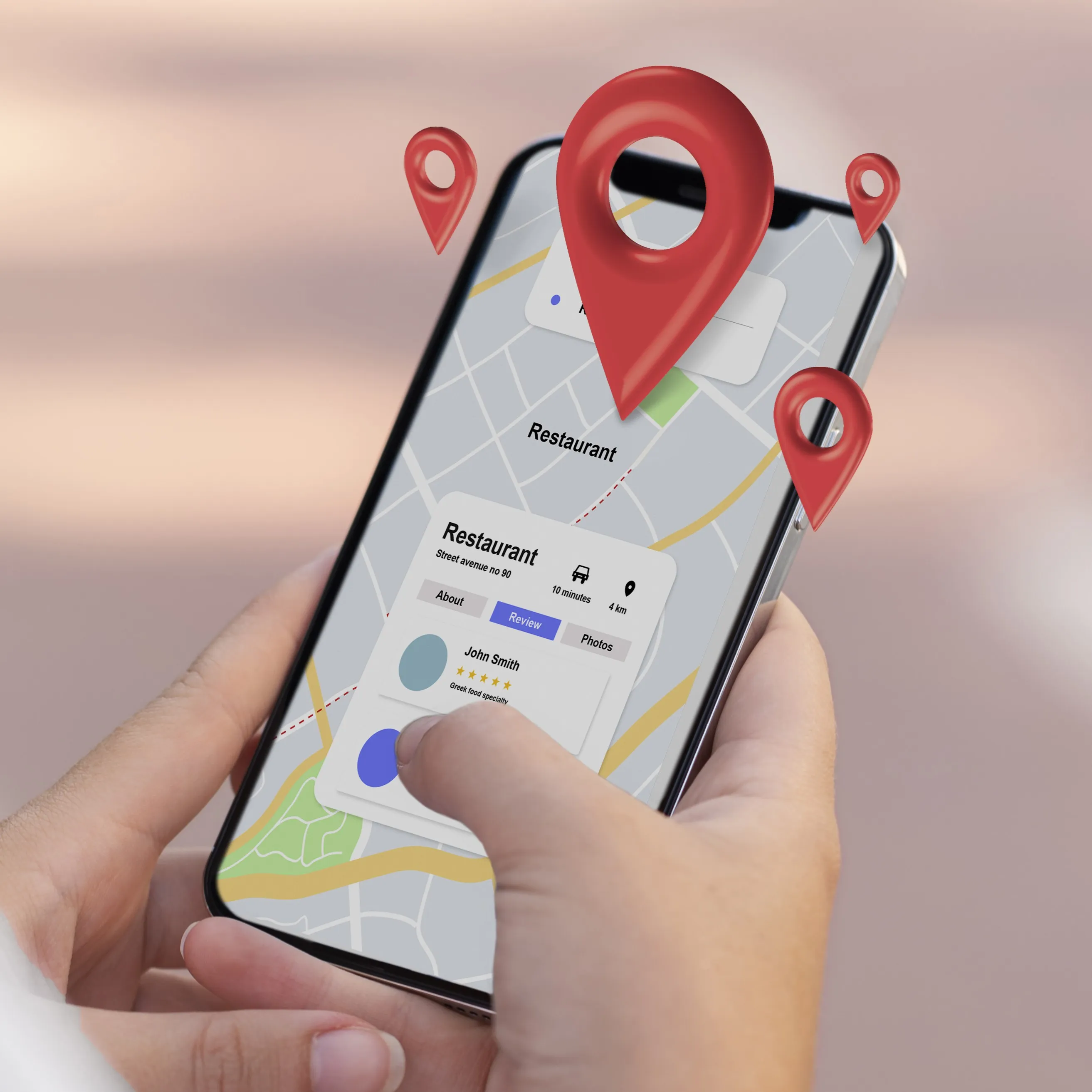 Mobile application with map application and huge pin icons