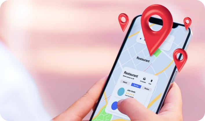 Mobile application with map application and huge pin icons